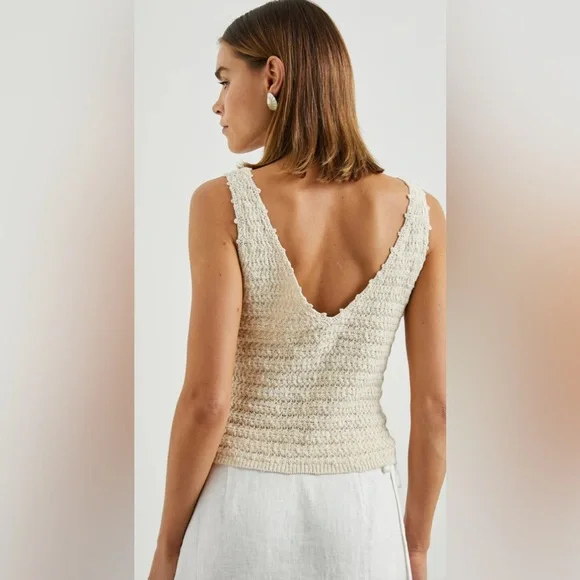 Rails Cotton Crochet Knit Tank Top- Oat - Picture 2 of 15